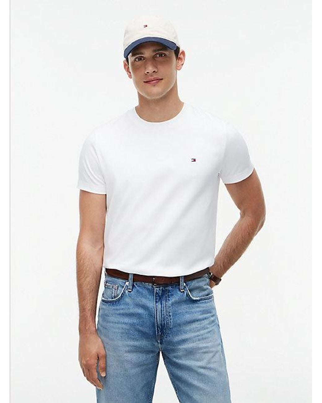 Tommy Hilfiger White Flag Embroidery Slim Interlock Knit T-Shirt for men