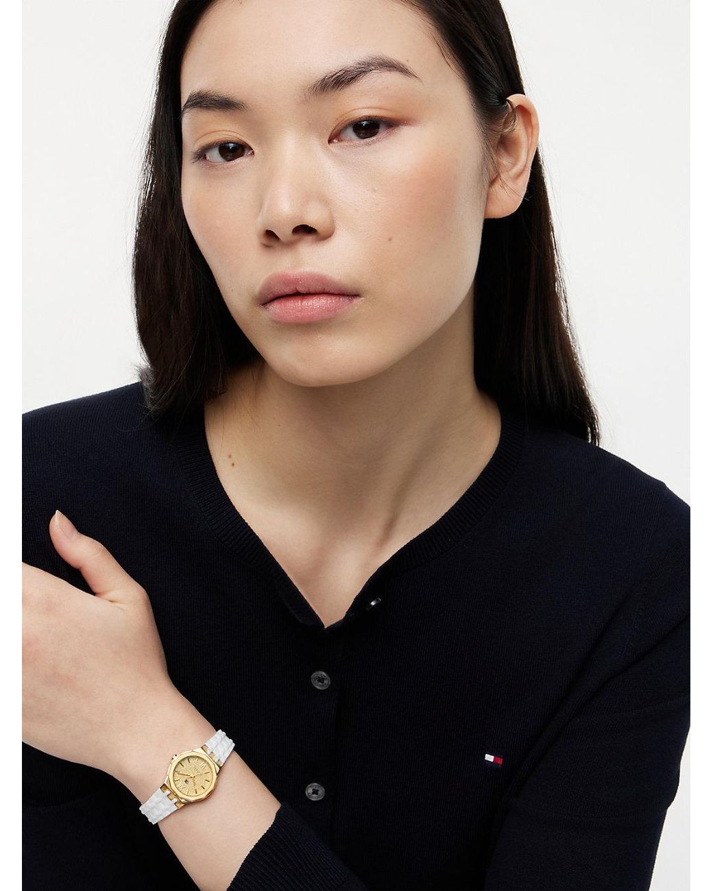 Tommy Hilfiger Metallic Silicone Strap-Plated Watch