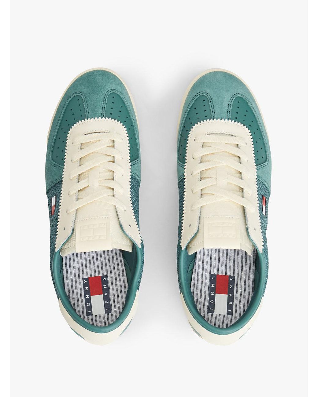 Tommy Hilfiger Blue Retro Leather Mixed Texture Serrated Trainers for men