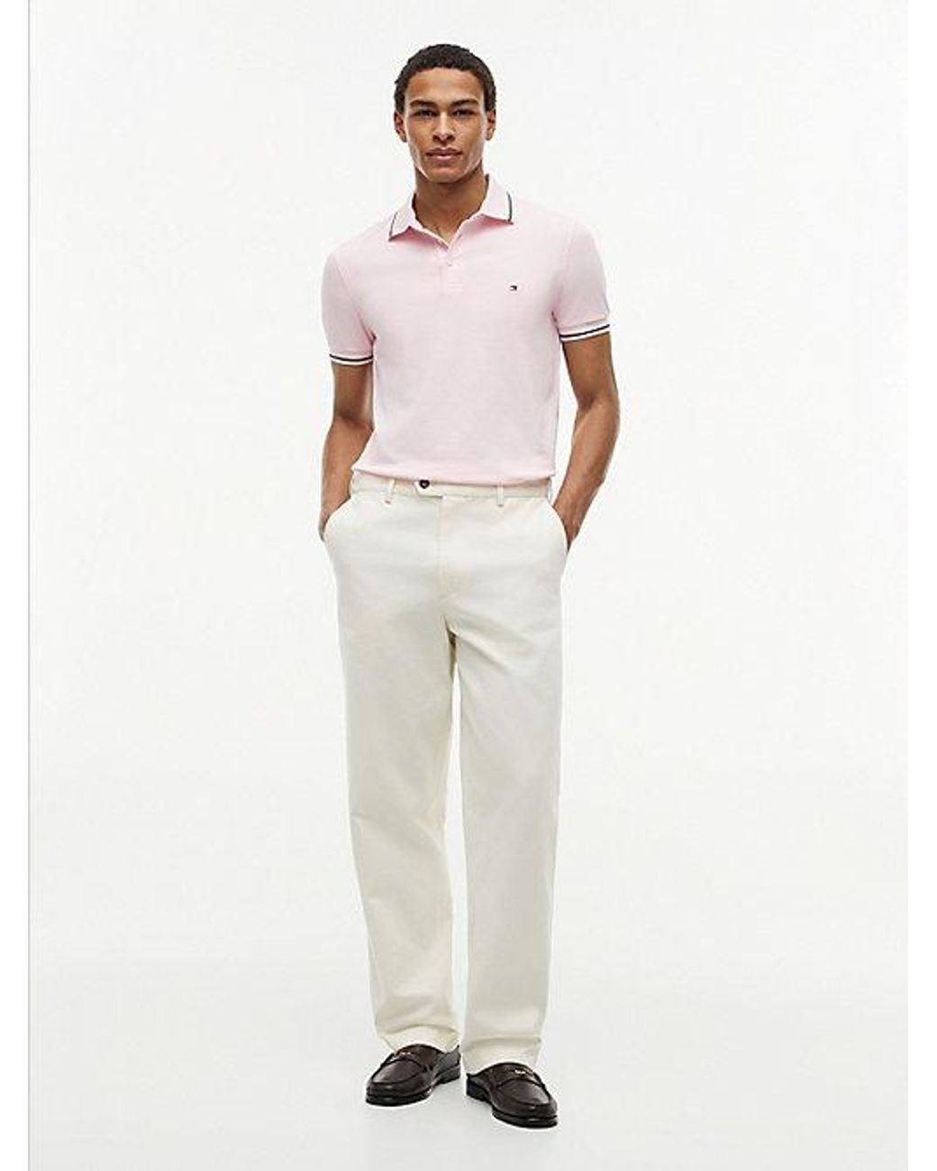 Tommy Hilfiger White Slim Fit Tipped Pique Polo Shirt for men