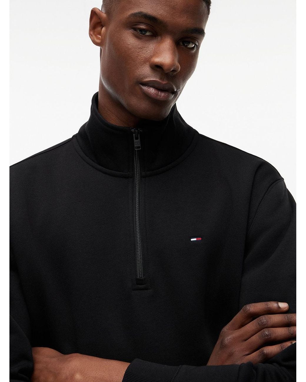 Tommy Hilfiger Black Tommy Flag Quarter-Zip Sweatshirt for men