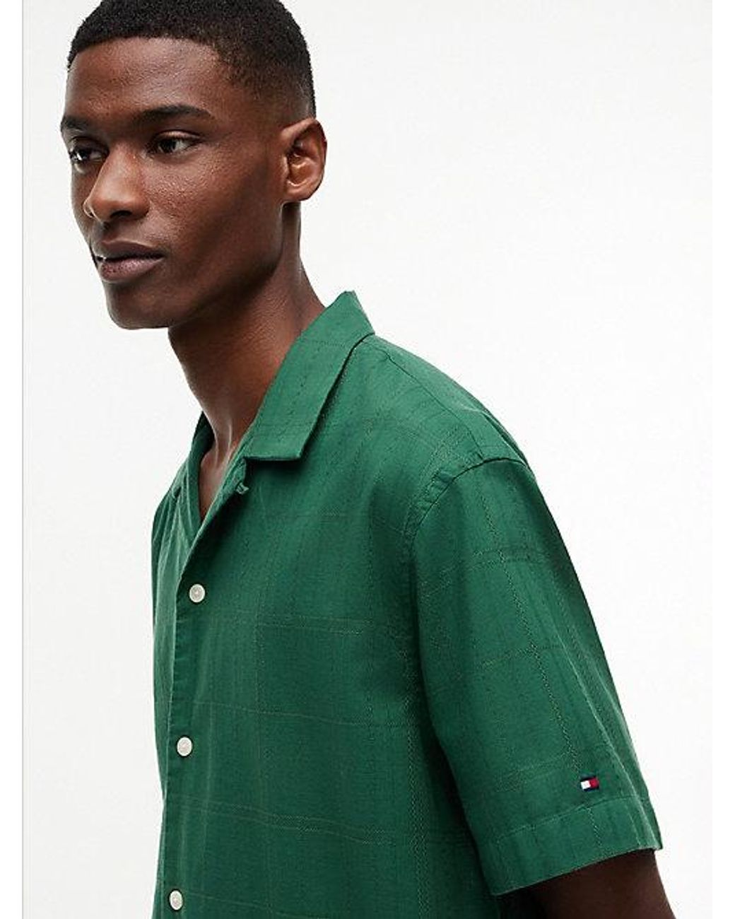 Tommy Hilfiger Green Relaxed Fit Windowpane Check Short Sleeve Shirt for men
