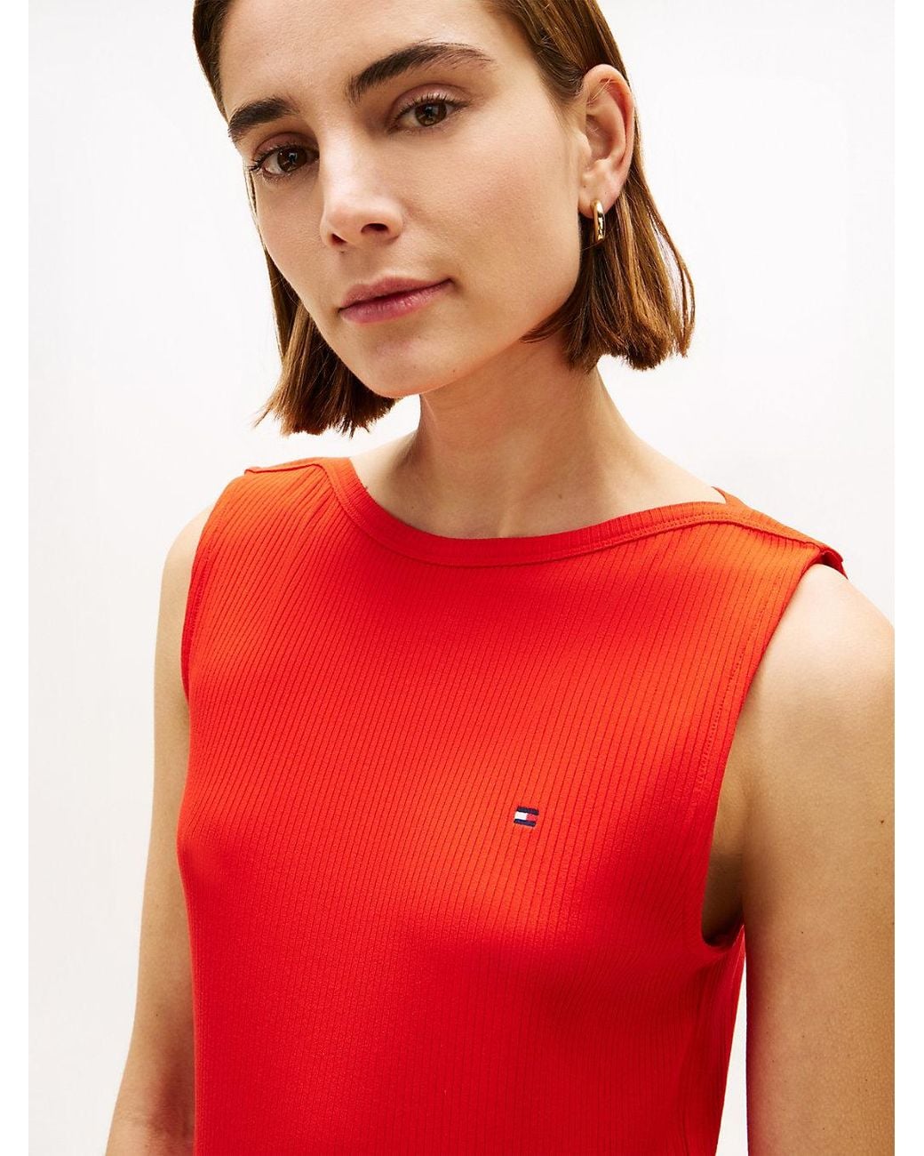 Tommy Hilfiger Red Pleated Sleeveless Slim Midi Dress