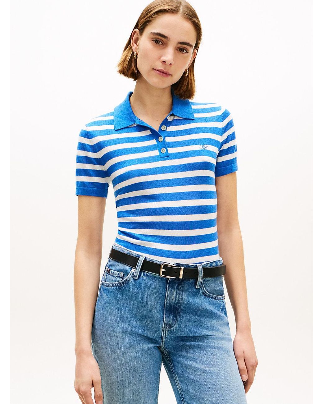 Polo À Manches Courtes Avec Soie Tommy Hilfiger en coloris Blue