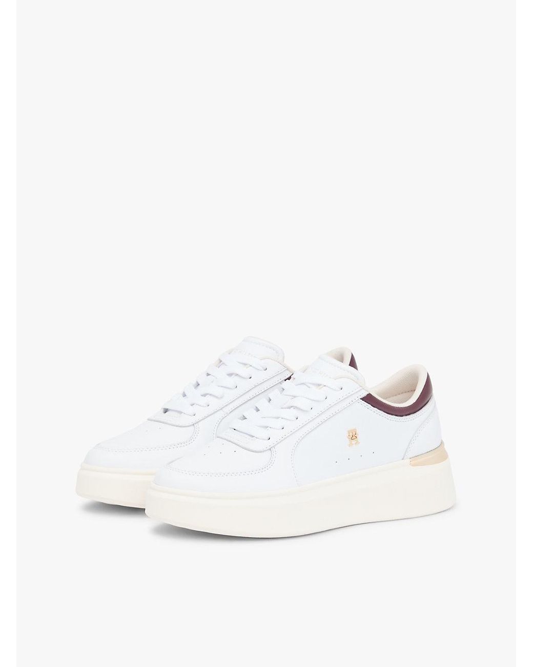 Tommy Hilfiger White Metallic Heel Leather Platform Trainers