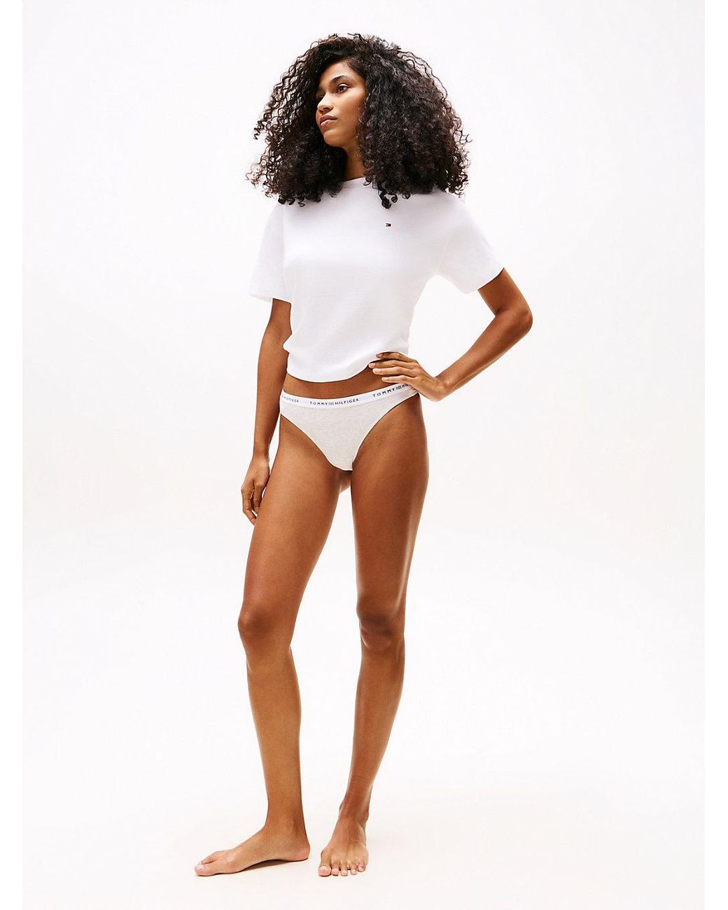 Tommy Hilfiger White Repeat Logo Waistband Thong