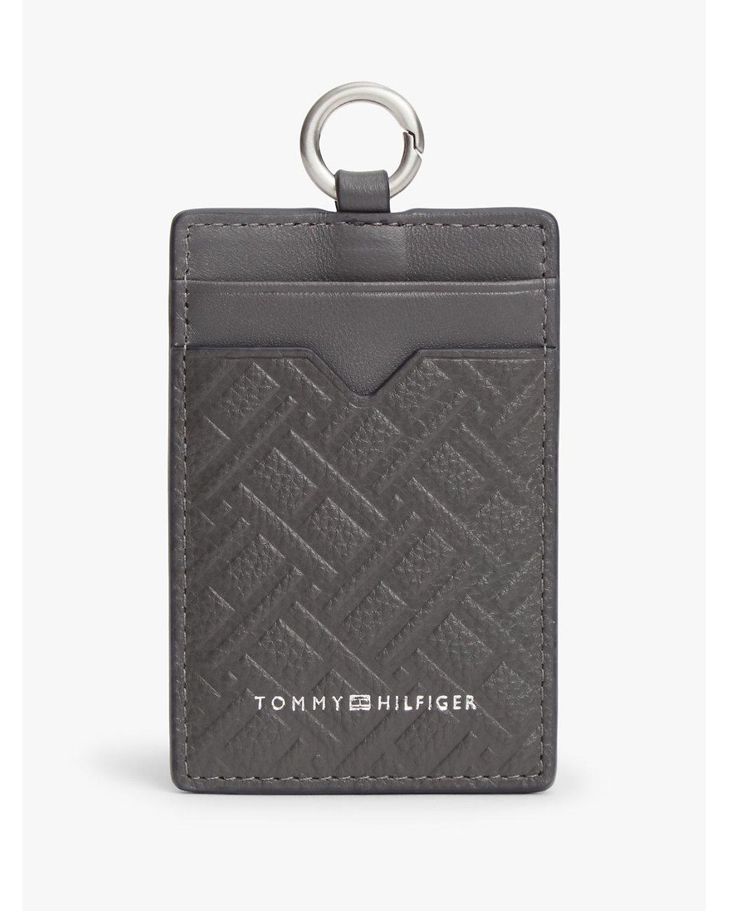 Tommy Hilfiger Gray Modern Flag Leather Card Holder for men
