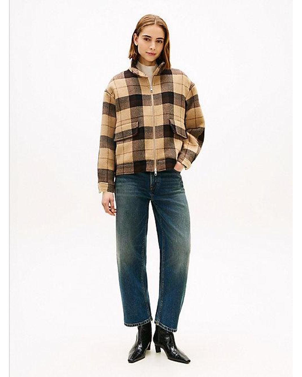 Tommy Hilfiger Natural Check Wool Blend Relaxed Harrington Jacket