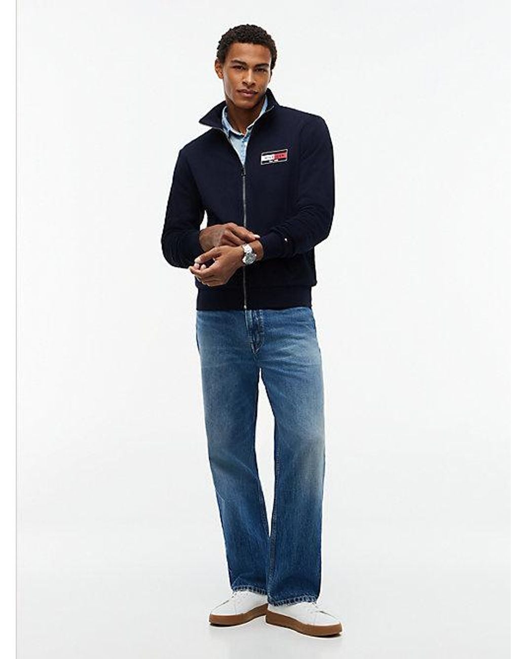 Tommy Hilfiger Blue Logo Zip Thru Terry Sweatshirt for men
