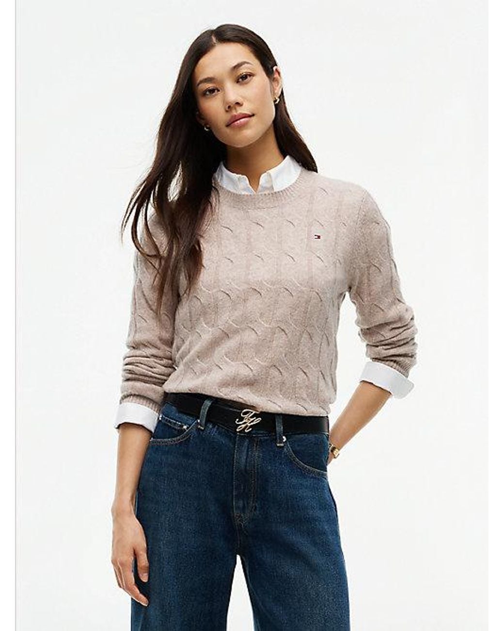 Tommy Hilfiger Blue Pure Wool Chain Cable Knit Jumper