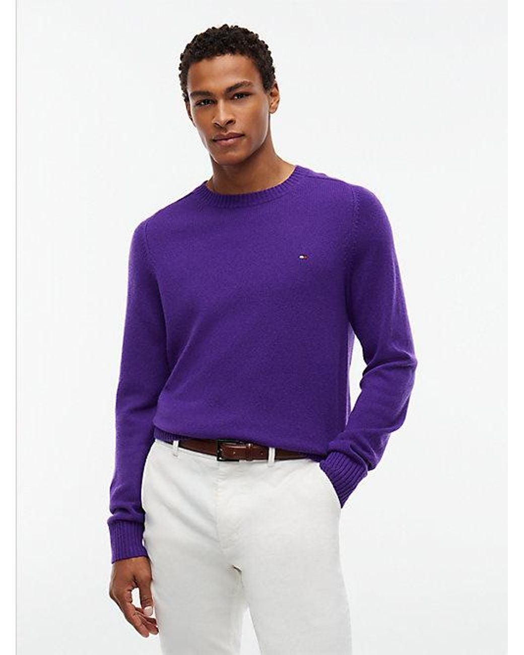 Tommy Hilfiger Purple Pure Lambswool Crew Neck Jumper for men
