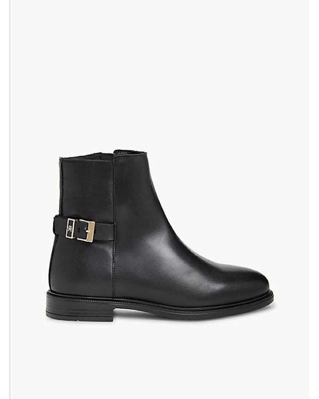 Tommy Hilfiger Black Leather Th Monogram Buckle Ankle Boots