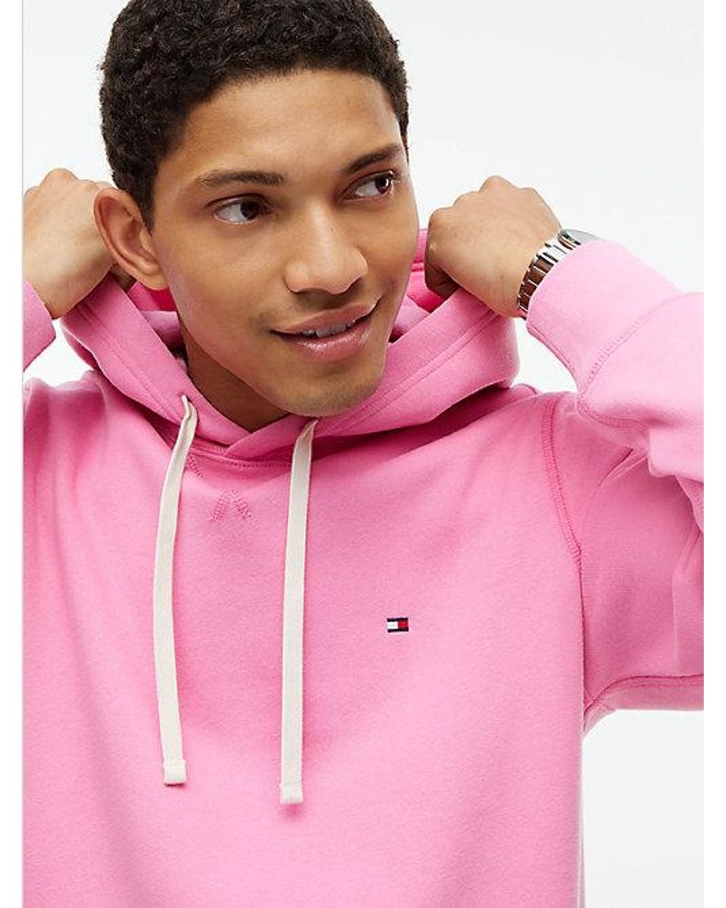 Tommy Hilfiger Pink Peached Fleece Contrast Drawstring Hoody for men