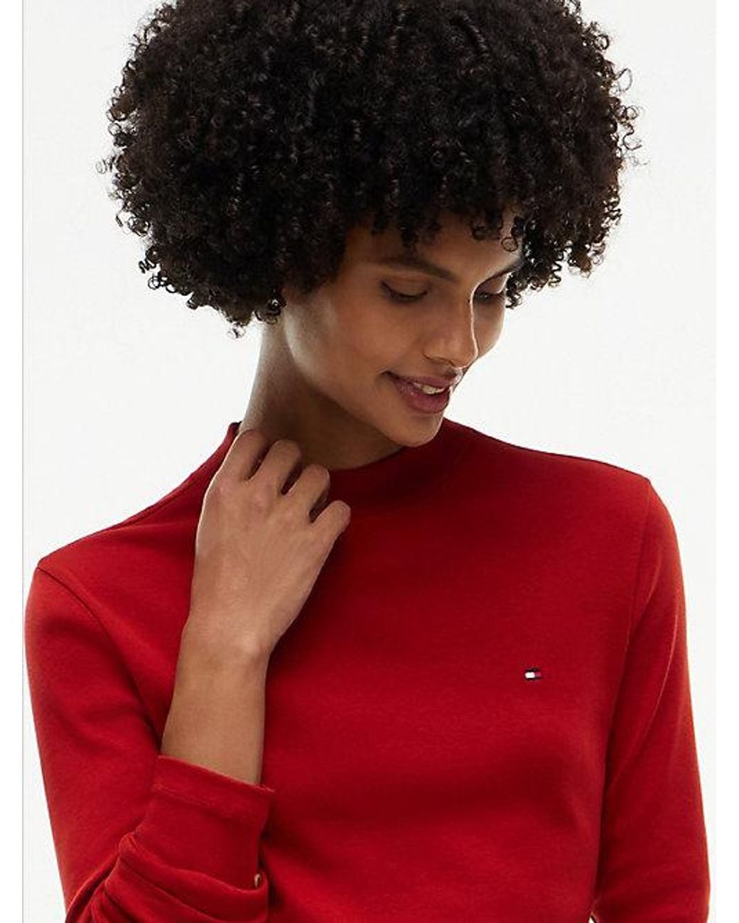 Tommy Hilfiger Red Slim Mock Neck Long Sleeve T-Shirt