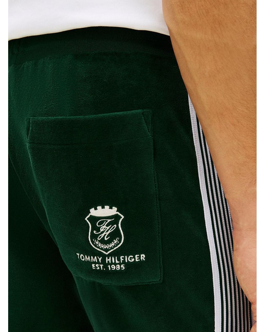 Tommy Hilfiger Green Crest Embroidery Velour Joggers for men