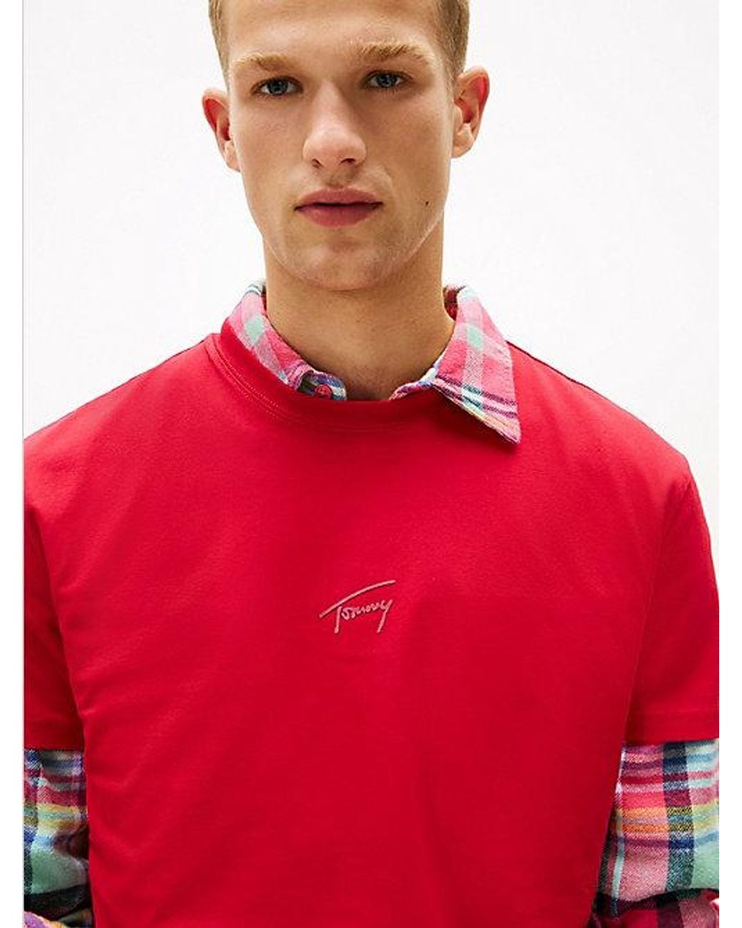 Tommy Hilfiger Red Tonal Logo Knit T-shirt for men