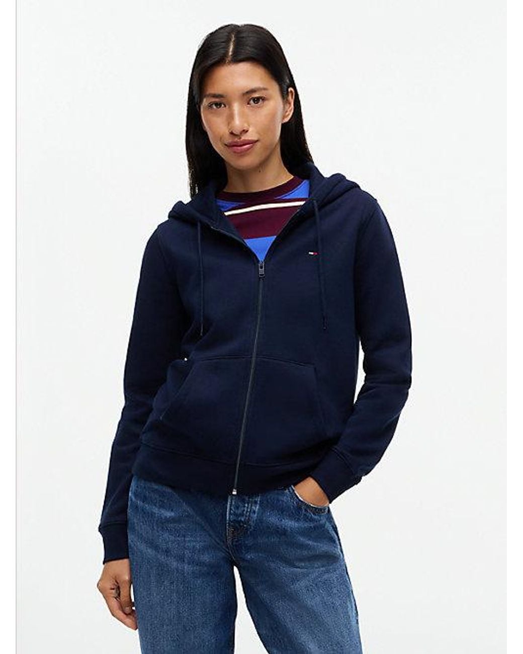 Tommy Hilfiger Blue Tommy Jeans Flag Embroidery Fleece Zip Thru Hoody