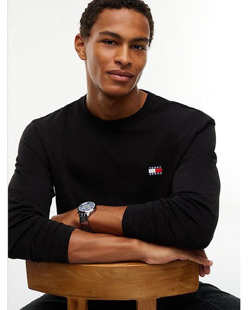 Tommy Hilfiger Black Tommy Jeans Badge Jersey Long Sleeve T-Shirt for men