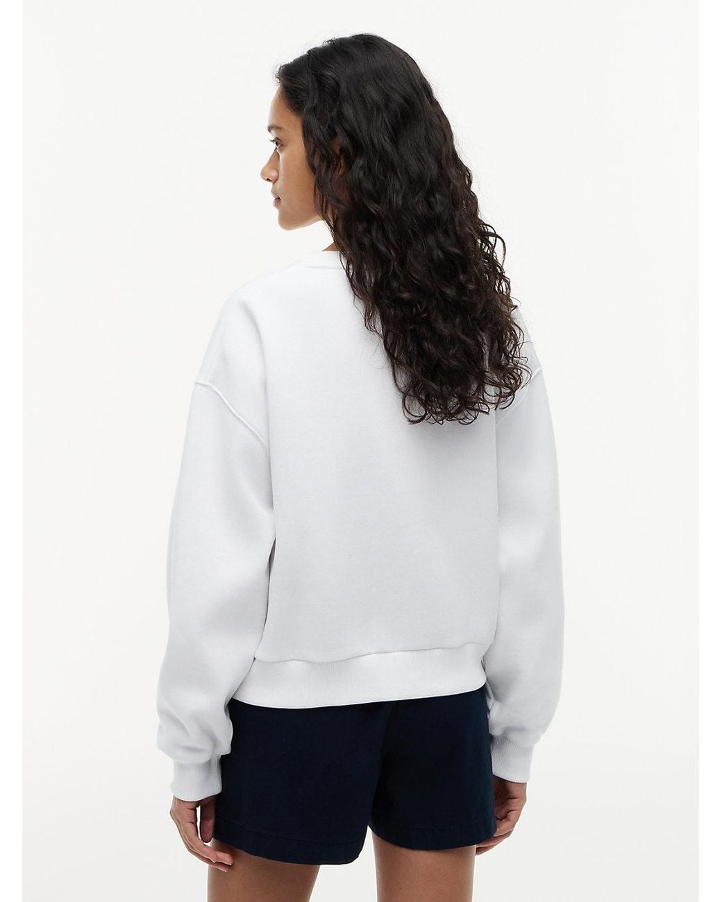 Tommy Hilfiger White Logo Relaxed Fleece Sweatshirt