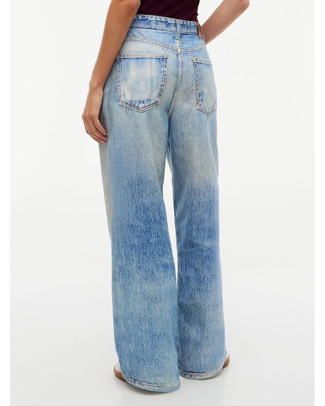 Tommy Hilfiger Blue Distressed Mid Rise Loose Wide Leg Jeans