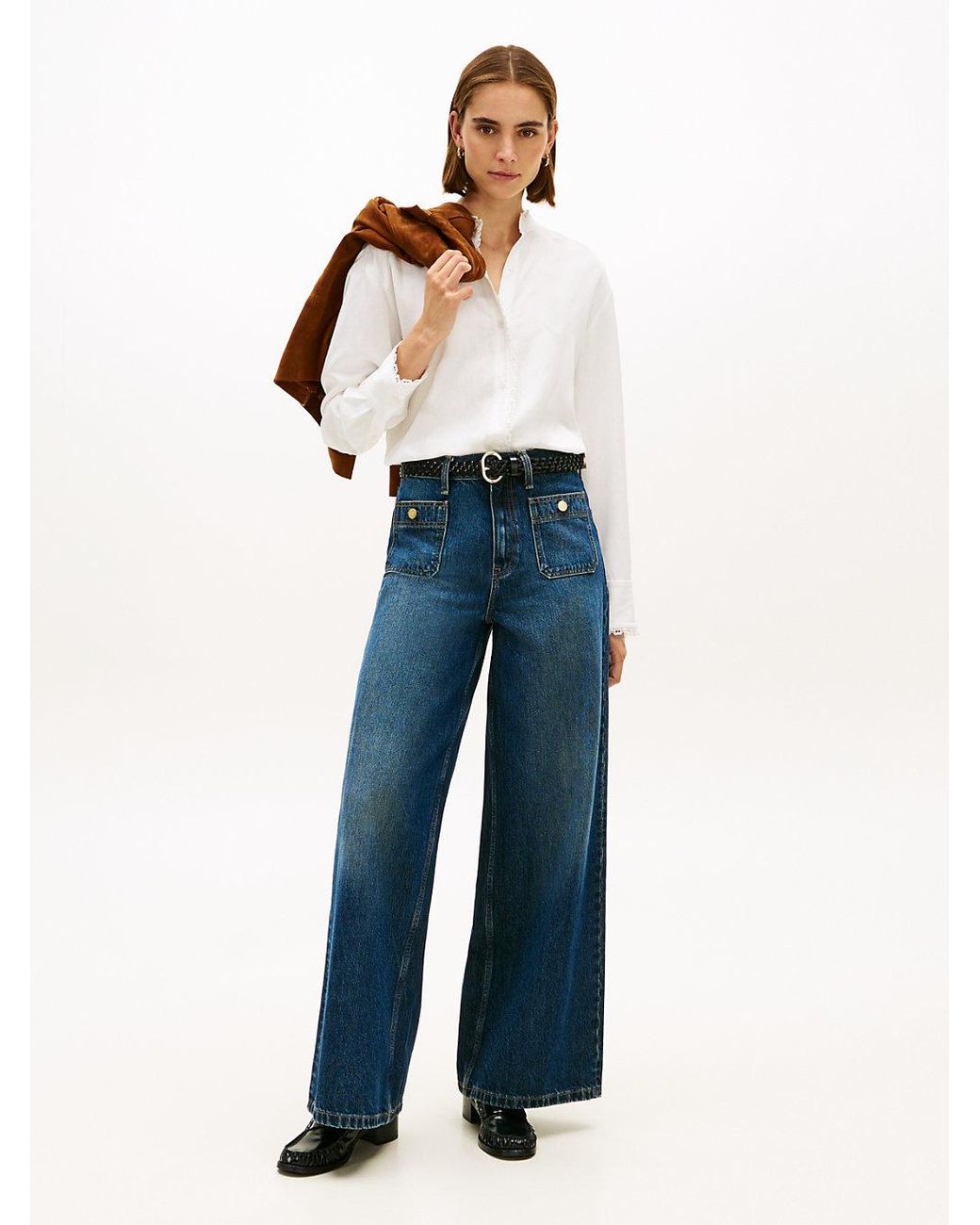 Tommy Hilfiger White Oversized Fit Lace Trim Shirt With Linen