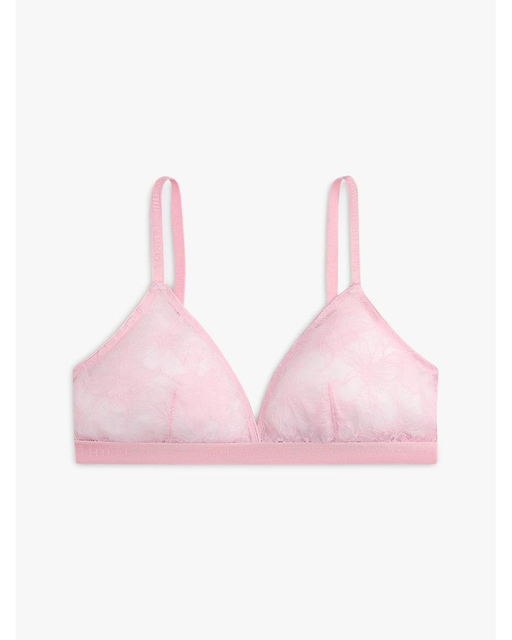 Tommy Hilfiger Pink Repeat Logo Floral Lace Triangle Bra