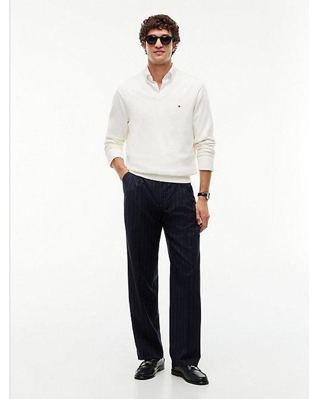 Tommy Hilfiger White V Neck Jumper With Cashmere for men