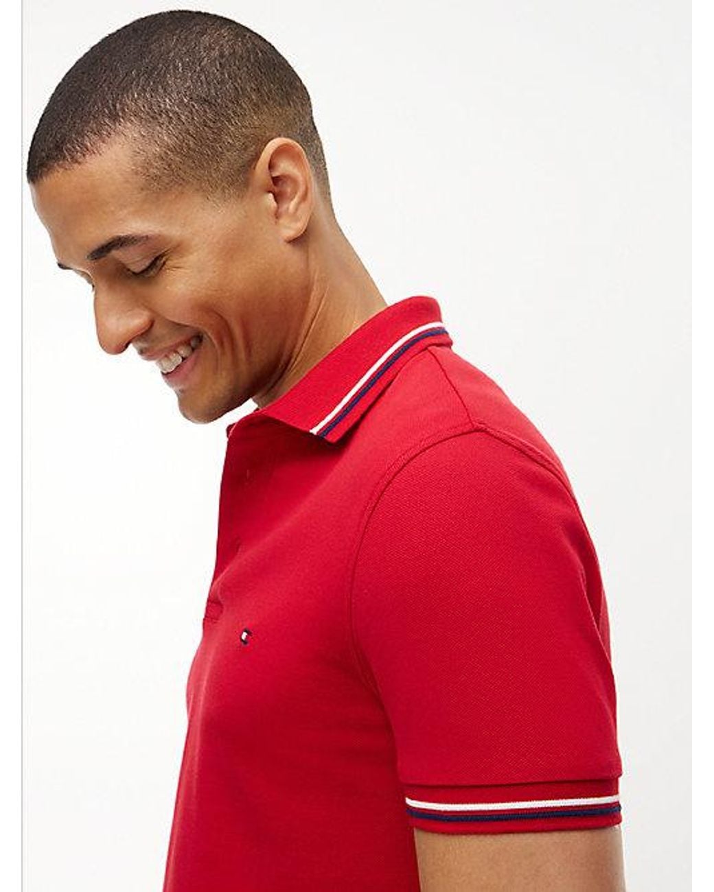 Tommy Hilfiger Red Slim Fit Pique Tipped Polo Shirt for men