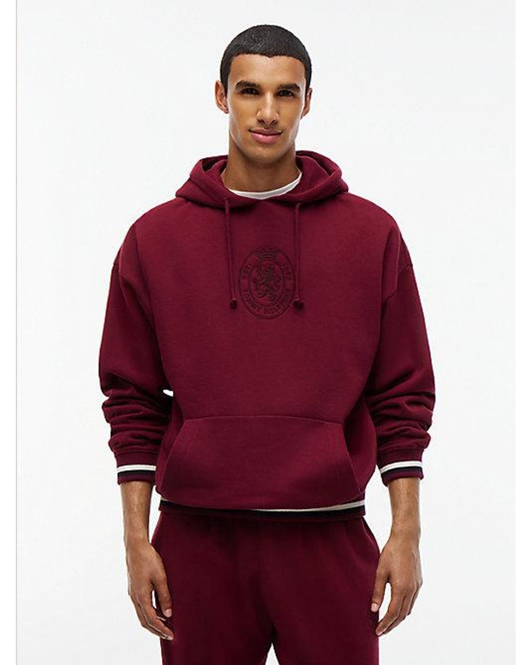 Tommy Hilfiger Red Crest Fleece Drawstring Lounge Hoody for men