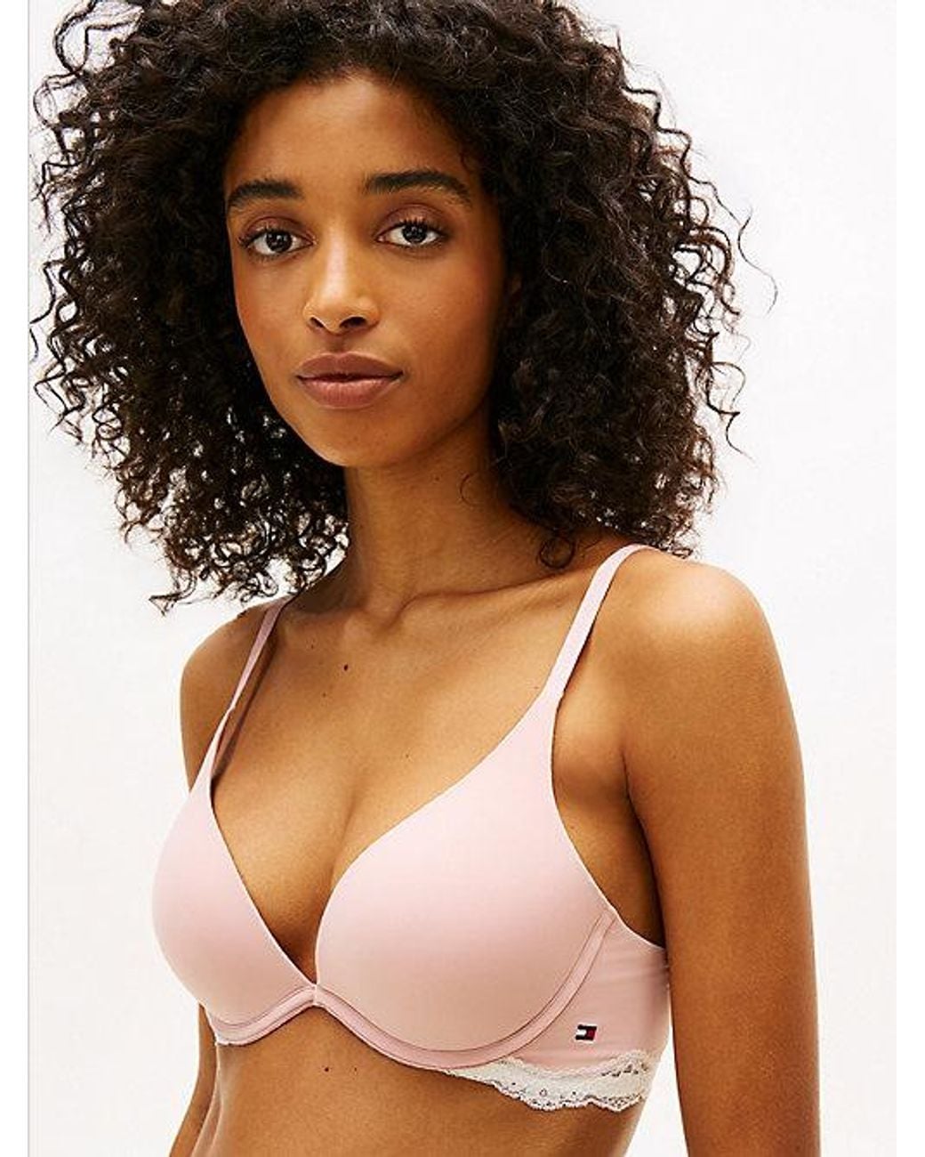 Tommy Hilfiger Pink Lace Trim Push-Up Plunge Bra