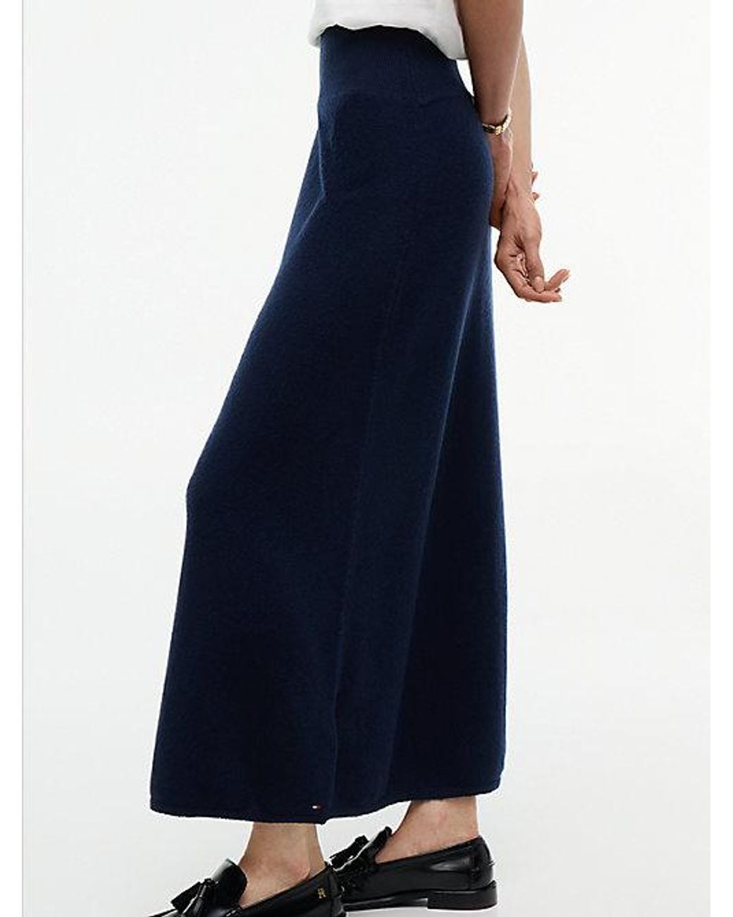 Tommy Hilfiger Blue Pure Wool Jersey Straight Midi Skirt
