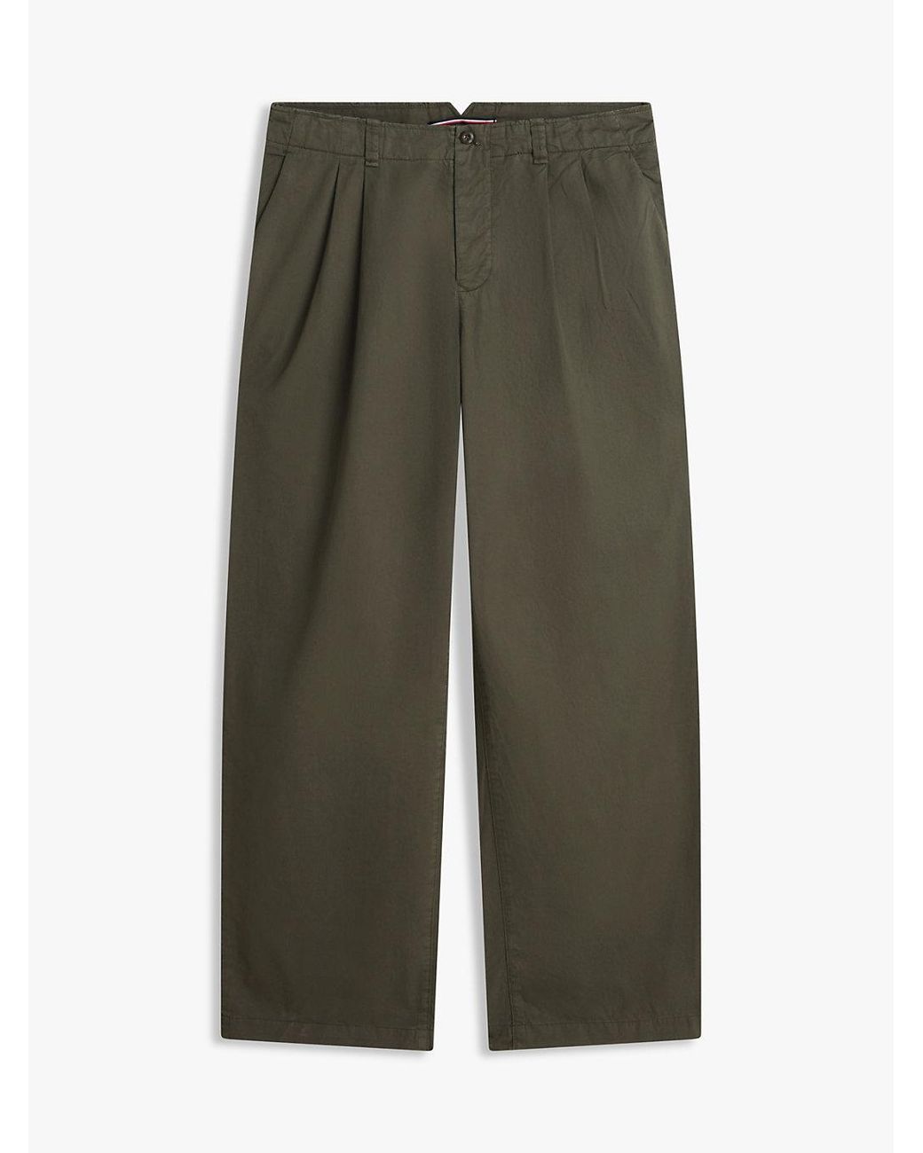 Tommy Hilfiger Green Lightweight Paper Touch Pleated Loose Trousers for men