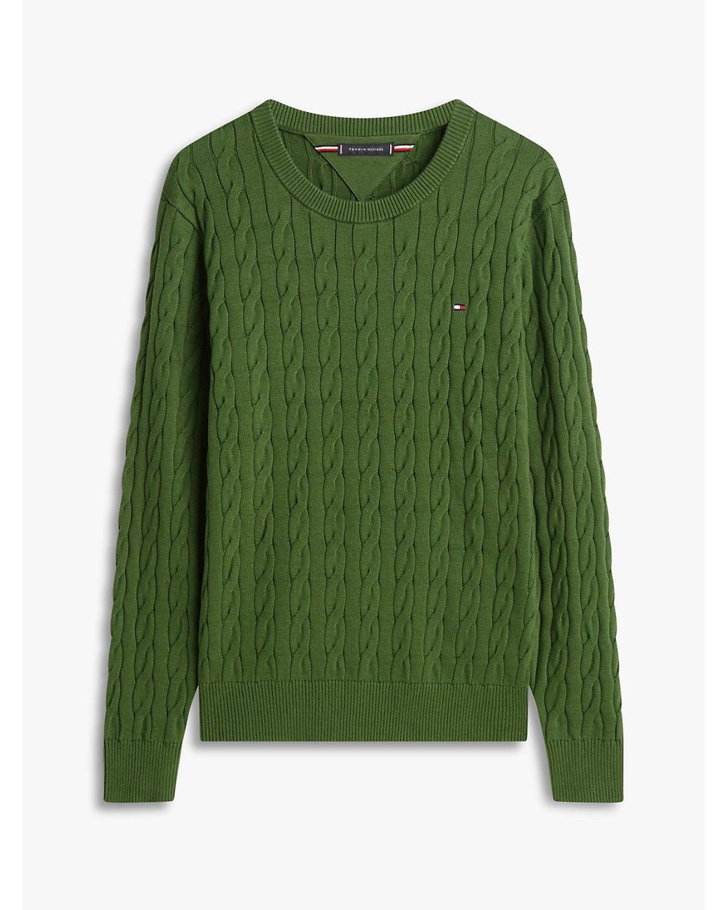 Tommy Hilfiger Green Cotton Cable Crew Neck Sweater for men