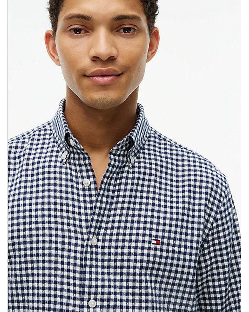 Tommy Hilfiger Blue Regular Fit Gingham Dobby Flannel Shirt for men
