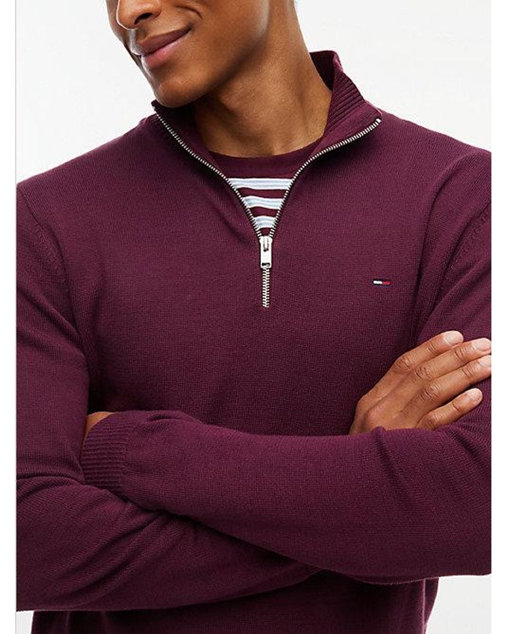 Tommy Hilfiger Purple Tommy Jeans Tommy Flag Lightweight Slim Quarter Zip Jumper for men