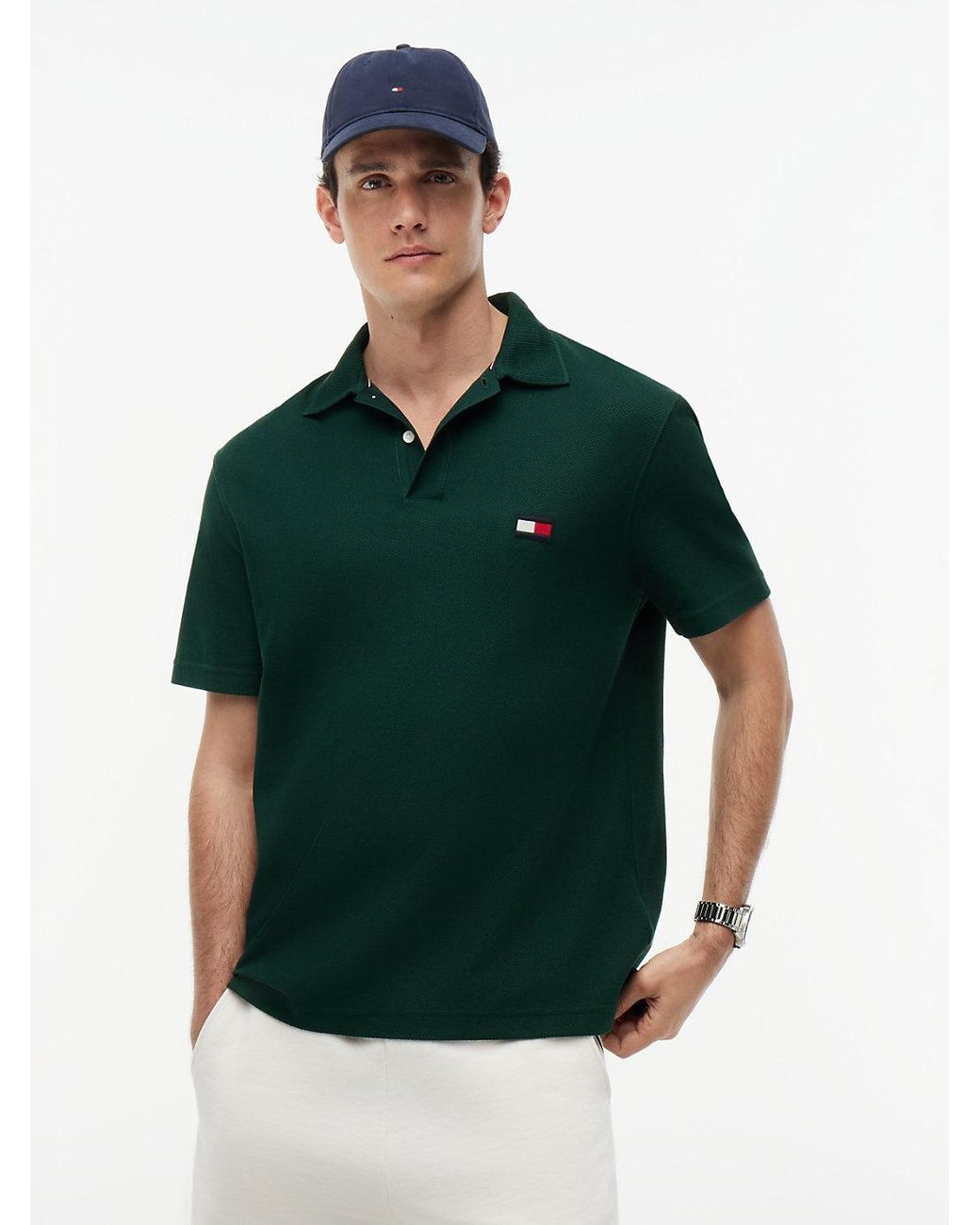 Tommy Hilfiger Green Classic Fit Knit Collar Polo Shirt for men