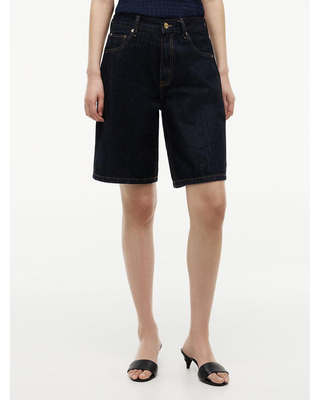 Tommy Hilfiger Blue High Rise Straight Denim Bermuda Shorts
