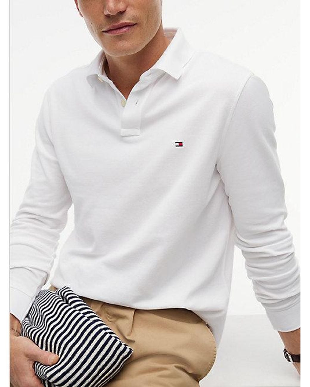 Tommy Hilfiger White 1985 Regular Fit Long Sleeve Polo Shirt for men