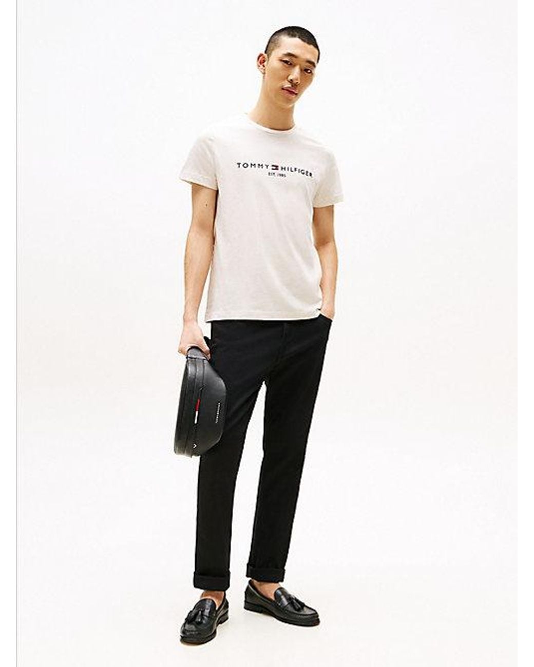 Tommy Hilfiger White Logo Embroidery Slim Jersey T-Shirt for men