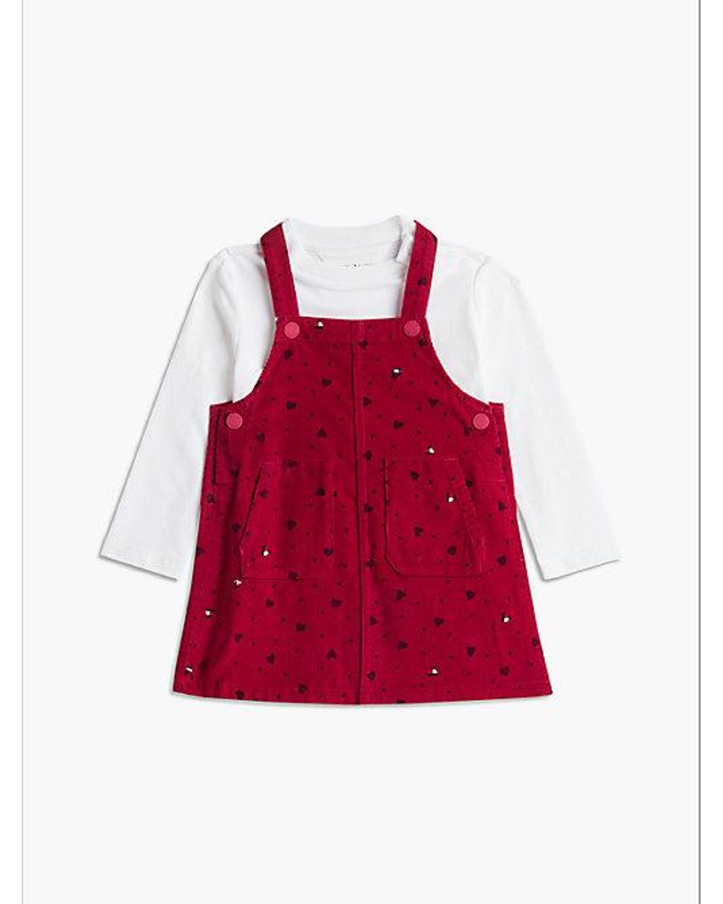 Tommy Hilfiger Red Relaxed Heart Dungaree Dress Set