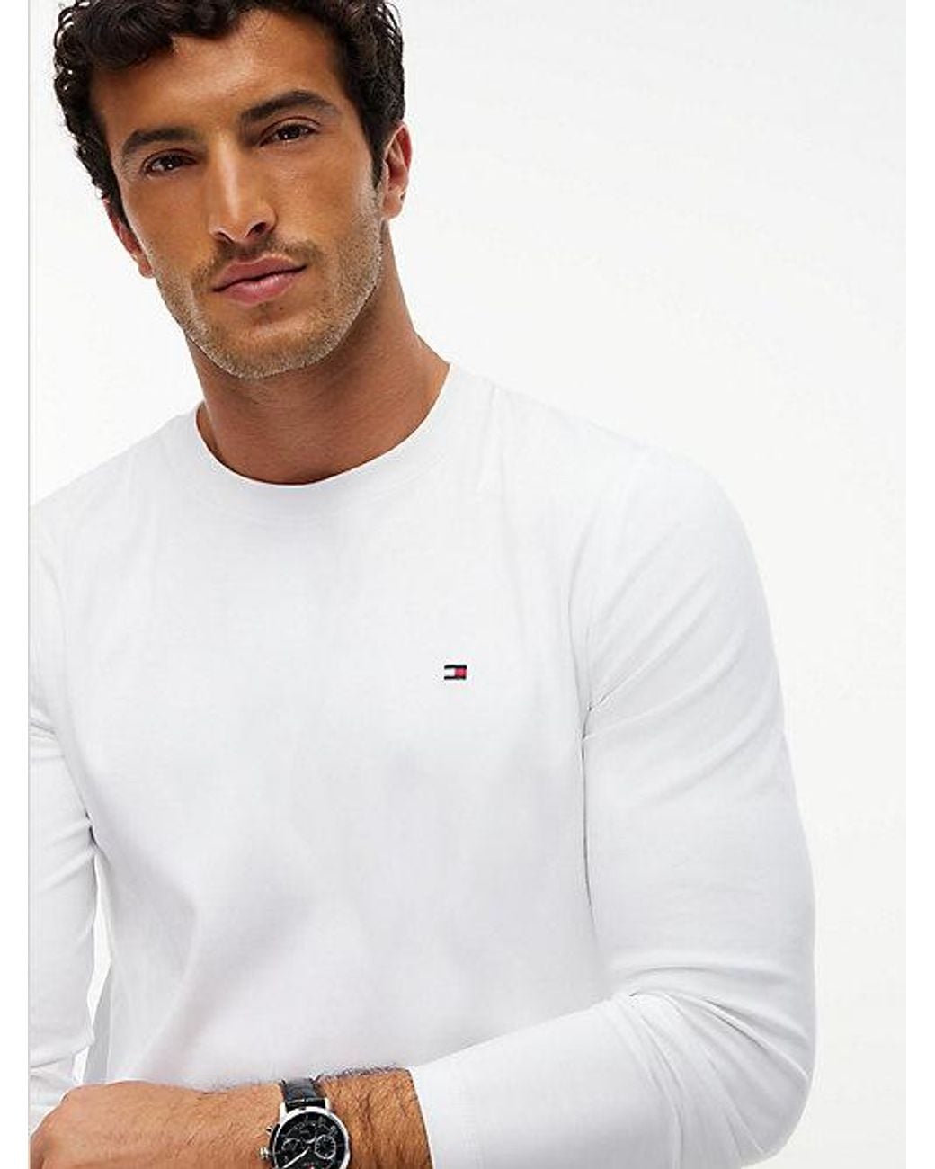 Tommy Hilfiger White Slim Interlock Knit Long Sleeve T-Shirt for men
