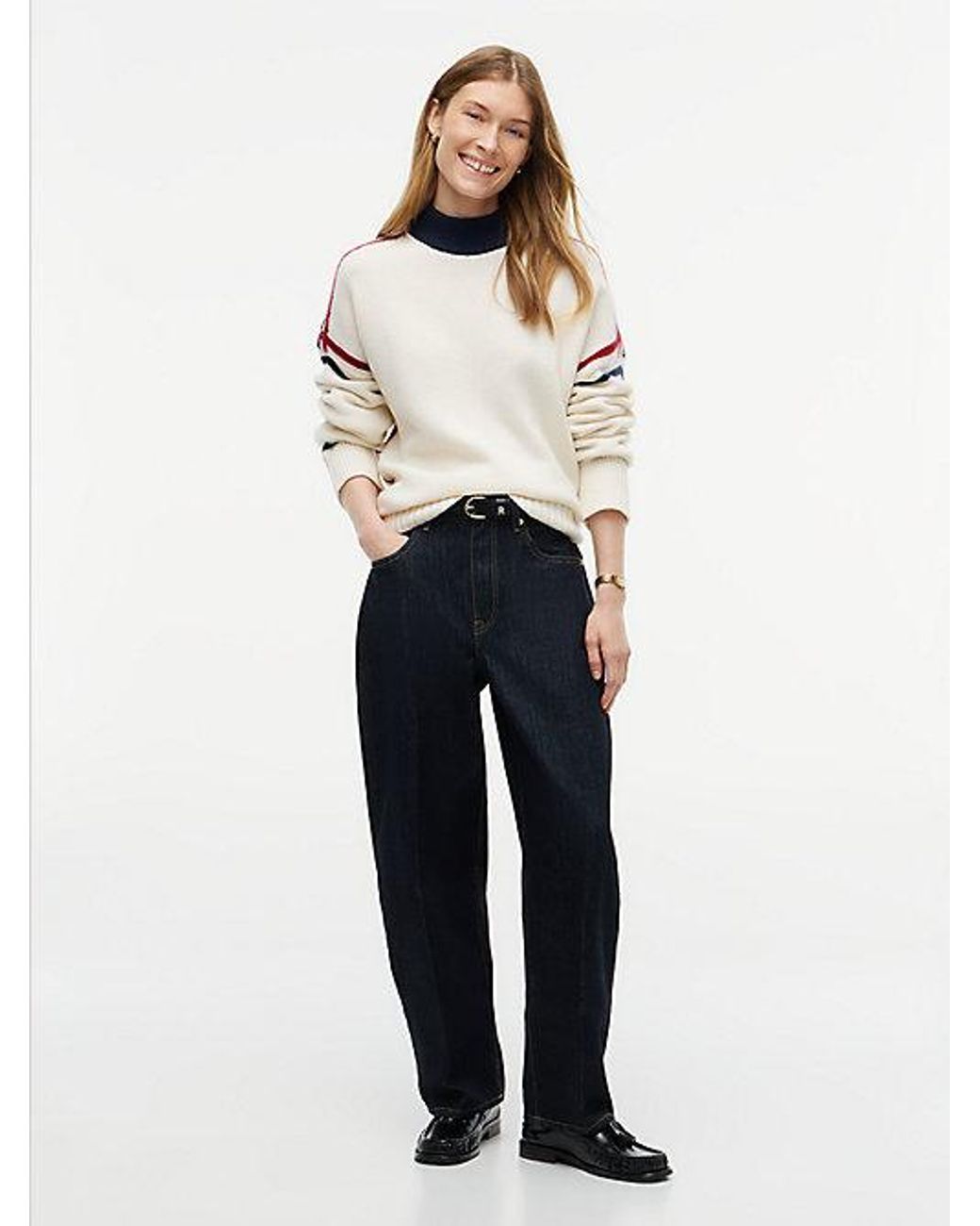 Tommy Hilfiger White Pure Wool Oversized Mock Neck Jumper