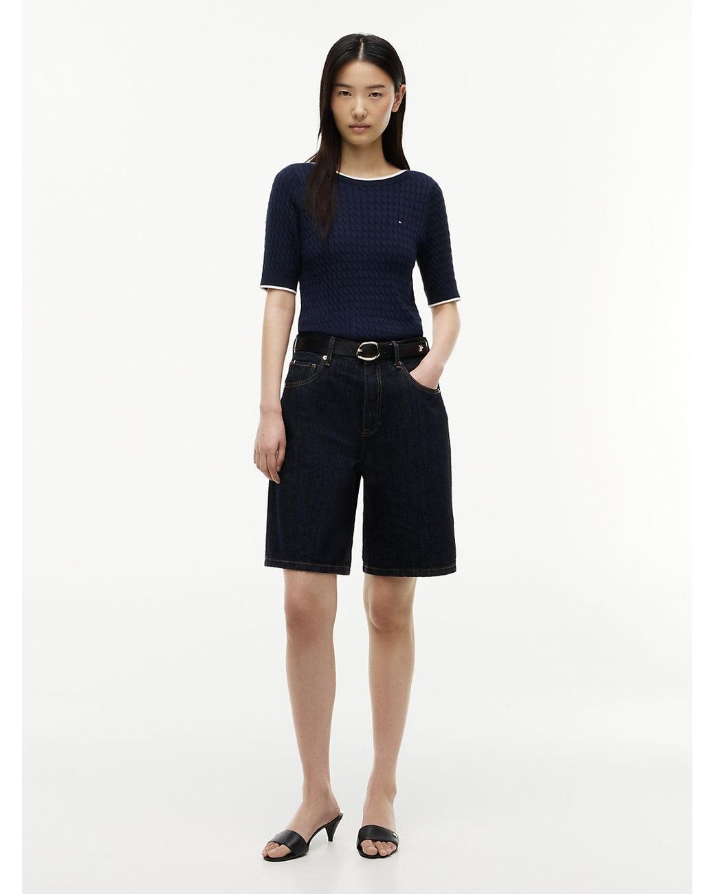 Tommy Hilfiger Blue High Rise Straight Denim Bermuda Shorts