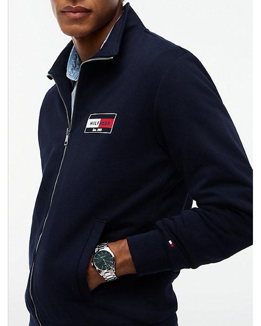 Tommy Hilfiger Blue Logo Zip Thru Terry Sweatshirt for men