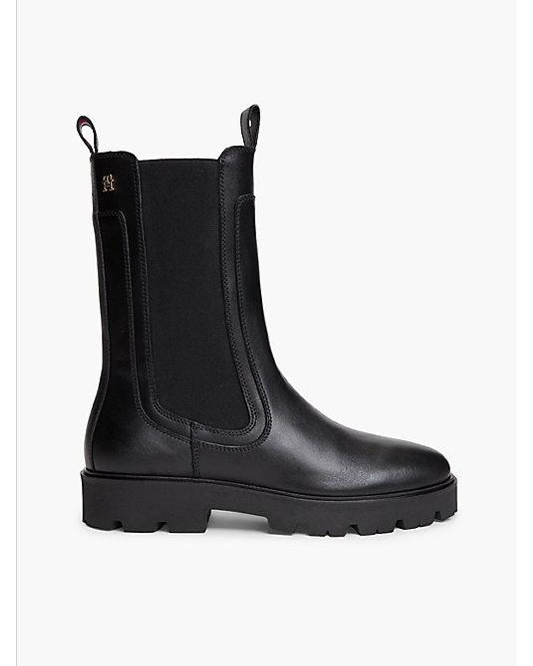 Tommy Hilfiger Black Leather Cleat High Chelsea Boots