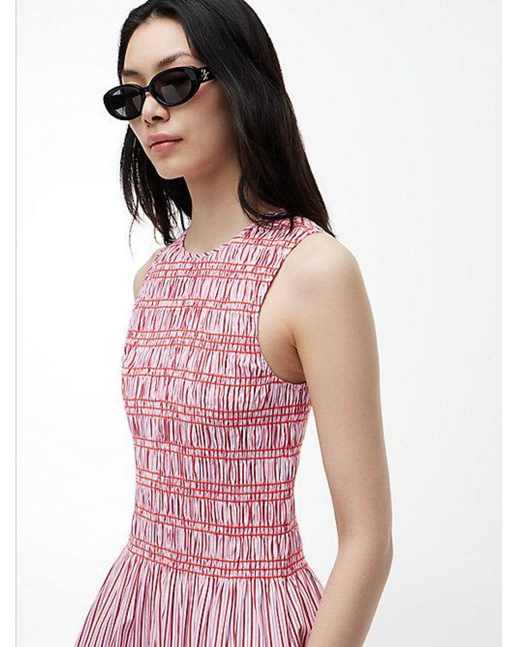 Tommy Hilfiger Pink Stripe Smock Sleeveless Fit And Flare Maxi Dress