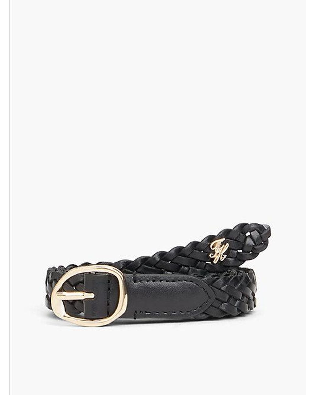 Tommy Hilfiger Black Sculpted Buckle Braided Leather Belt