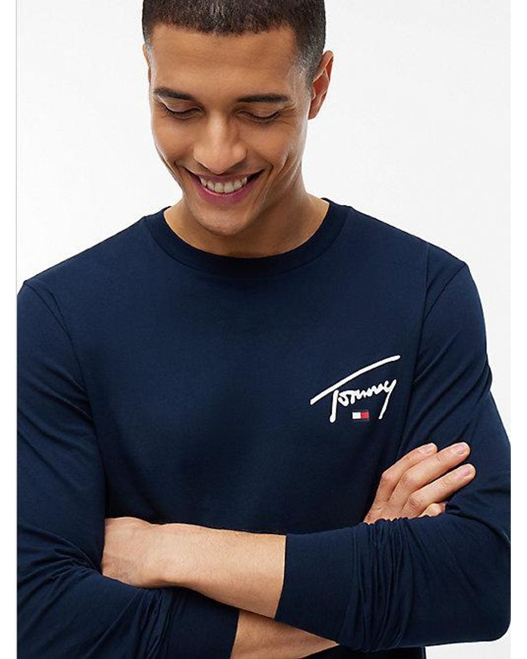Tommy Hilfiger Blue Tommy Jeans Signature Logo Slim Long Sleeve T-Shirt for men