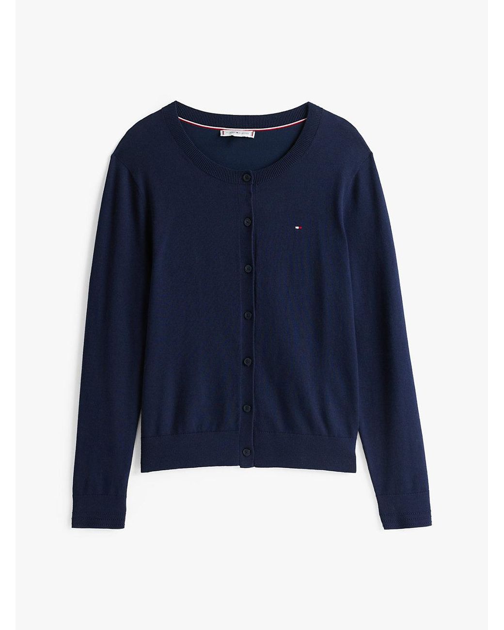 Tommy Hilfiger Blue Fine Knit Jersey Crew Neck Cardigan