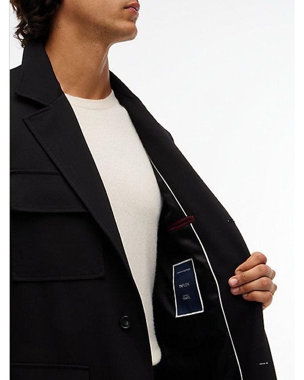 Tommy Hilfiger Blue Tech Twill Single Breasted Coat for men